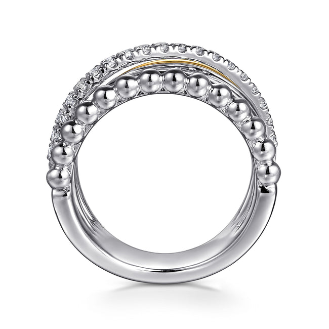 925 Sterling Silver and 14K Yellow Gold Bujukan White Sapphire Wide Band Ring