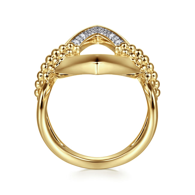 14K Yellow Gold Bujukan and Diamond Marquise Ladies Ring
