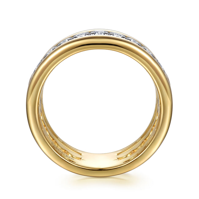 14K White & Yellow Gold Bujukan and Diamond Easy Stackable Ring