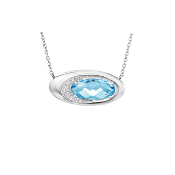 14K Gold White Pendant Diamond & Topaz