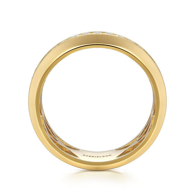 14K Yellow Gold Diamond Men's Wedding Ring in High Polish Finish