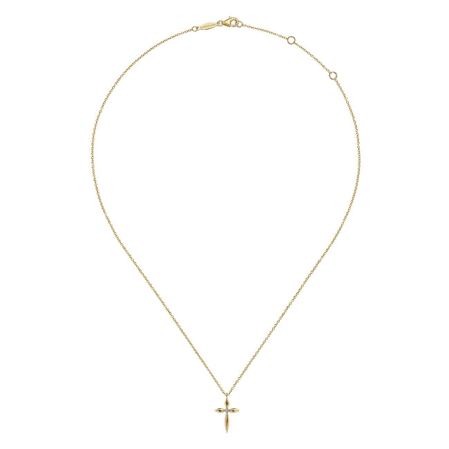 14K Yellow Gold Diamond Cross Pendant Necklace