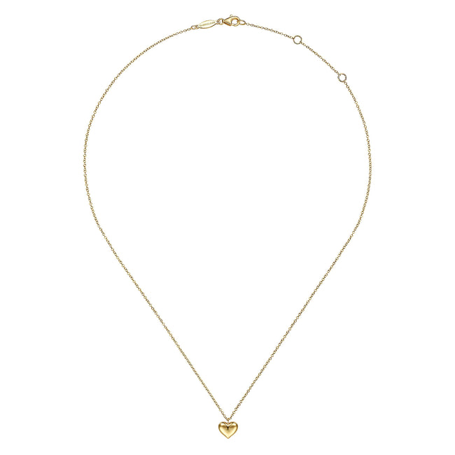 14K Yellow Gold Puff Heart Pendant Necklace