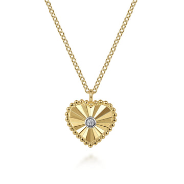 Pendant Necklace Heart 14K White and Yellow Gold Diamond 0.01ct