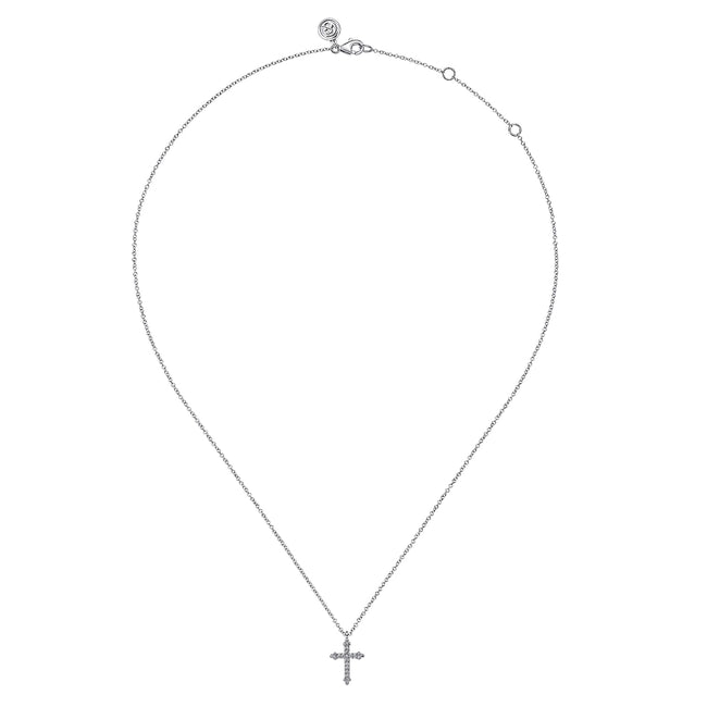 14K White Gold Bujukan Cross Diamond Pendant Necklace