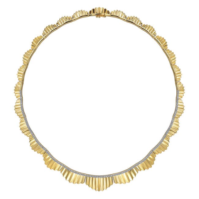 14K Yellow Gold 16 inch Diamond Necklace With Diamond Cut Texture