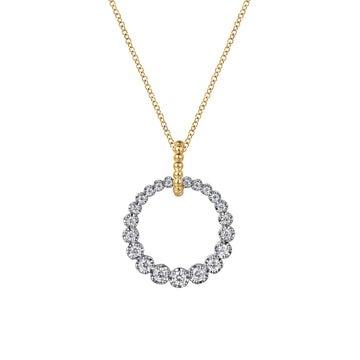 14K White & Yellow Gold Diamond Drop Necklace, 20mm-Bujukan