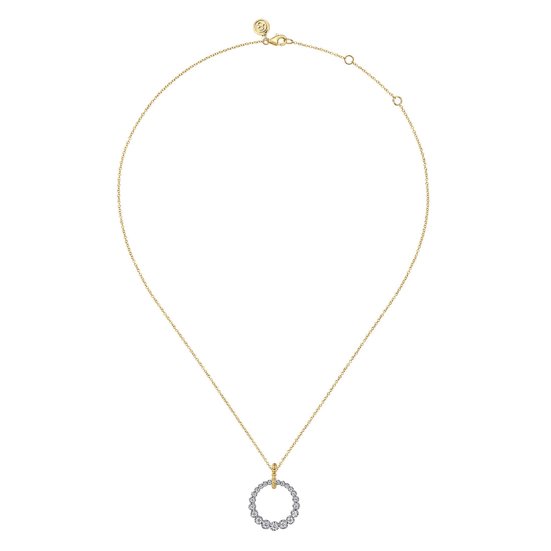 14K White & Yellow Gold Diamond Drop Necklace, 20mm-Bujukan