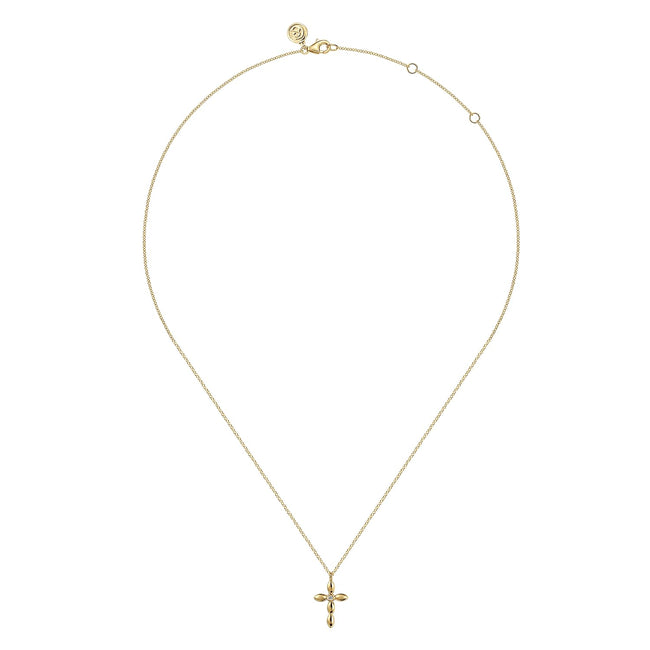 14K Yellow Gold Diamond Cross Necklace
