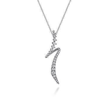14K White Gold Graduating Diamond Bypass Pendant Necklace