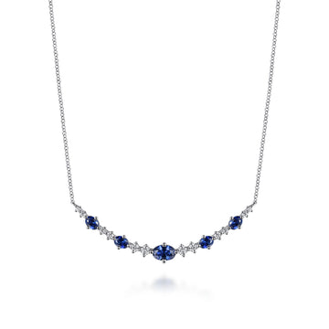 14K White Gold Diamond and Sapphire Bar Necklace