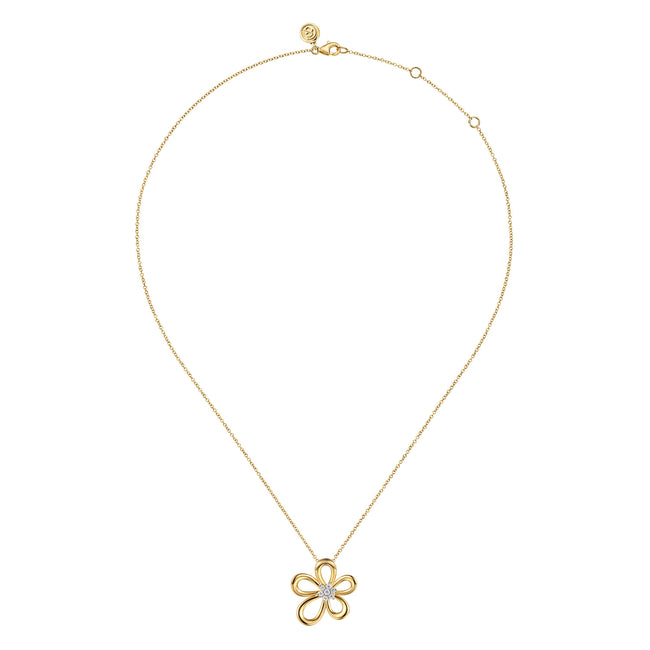 14K White & Yellow Gold Diamond Floral Pendant Necklace