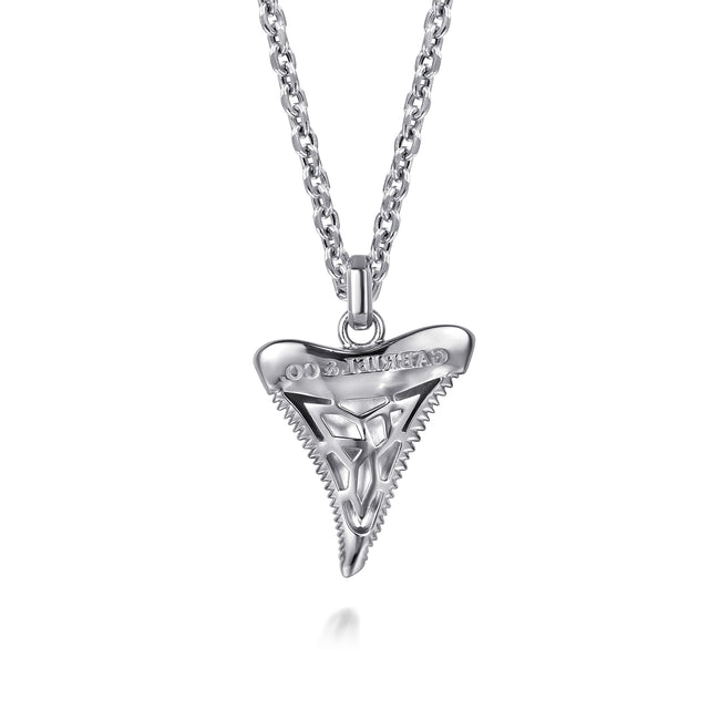 22 Inch 925 Sterling Silver Black Spinel Shark Tooth Pendant Necklace