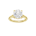A classic solitaire engagement ring featuring a round brilliant-cut clear gemstone in a four-prong setting on a polished yellow gold band, isolated on a solid white background.