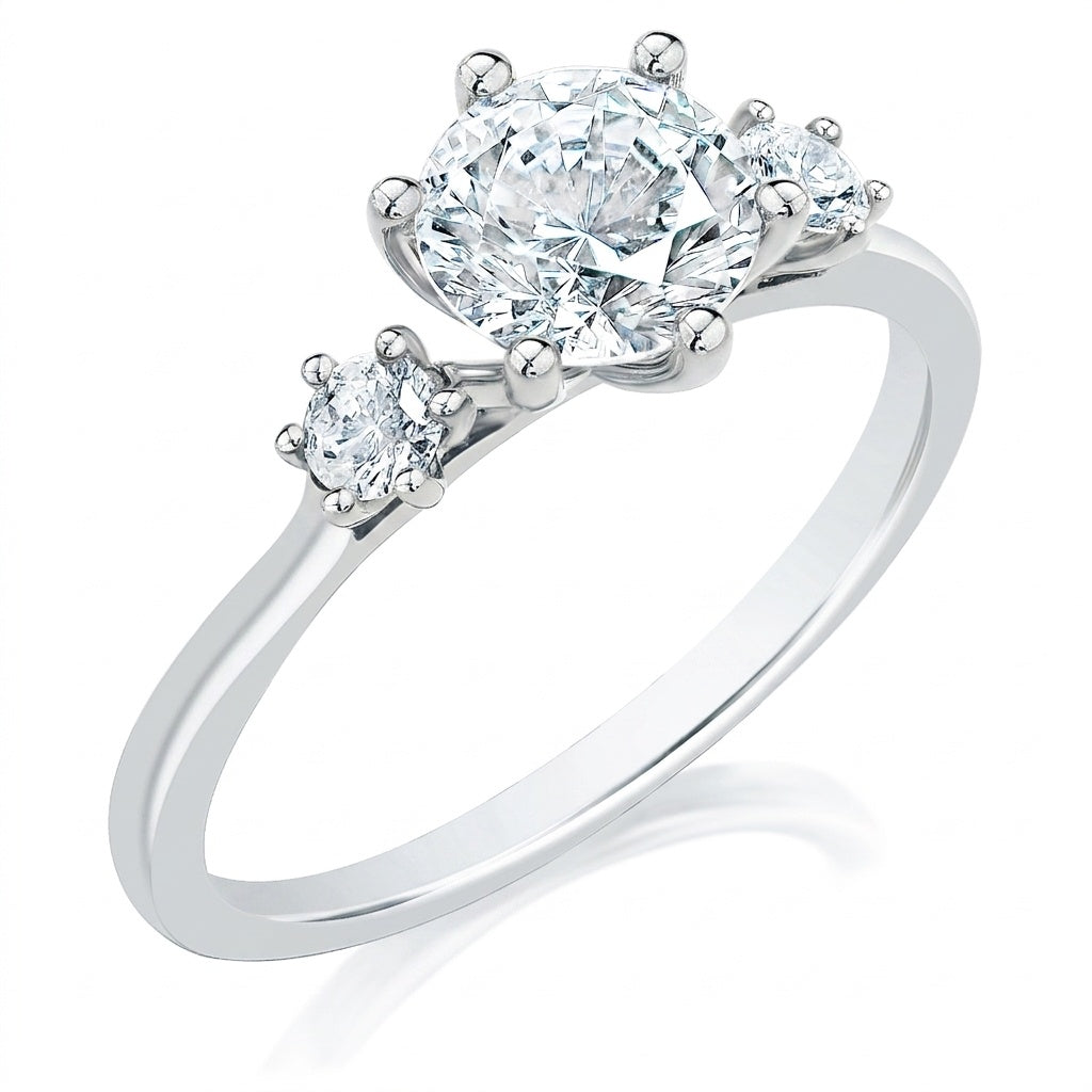 Round Three Stone Engagement Ring