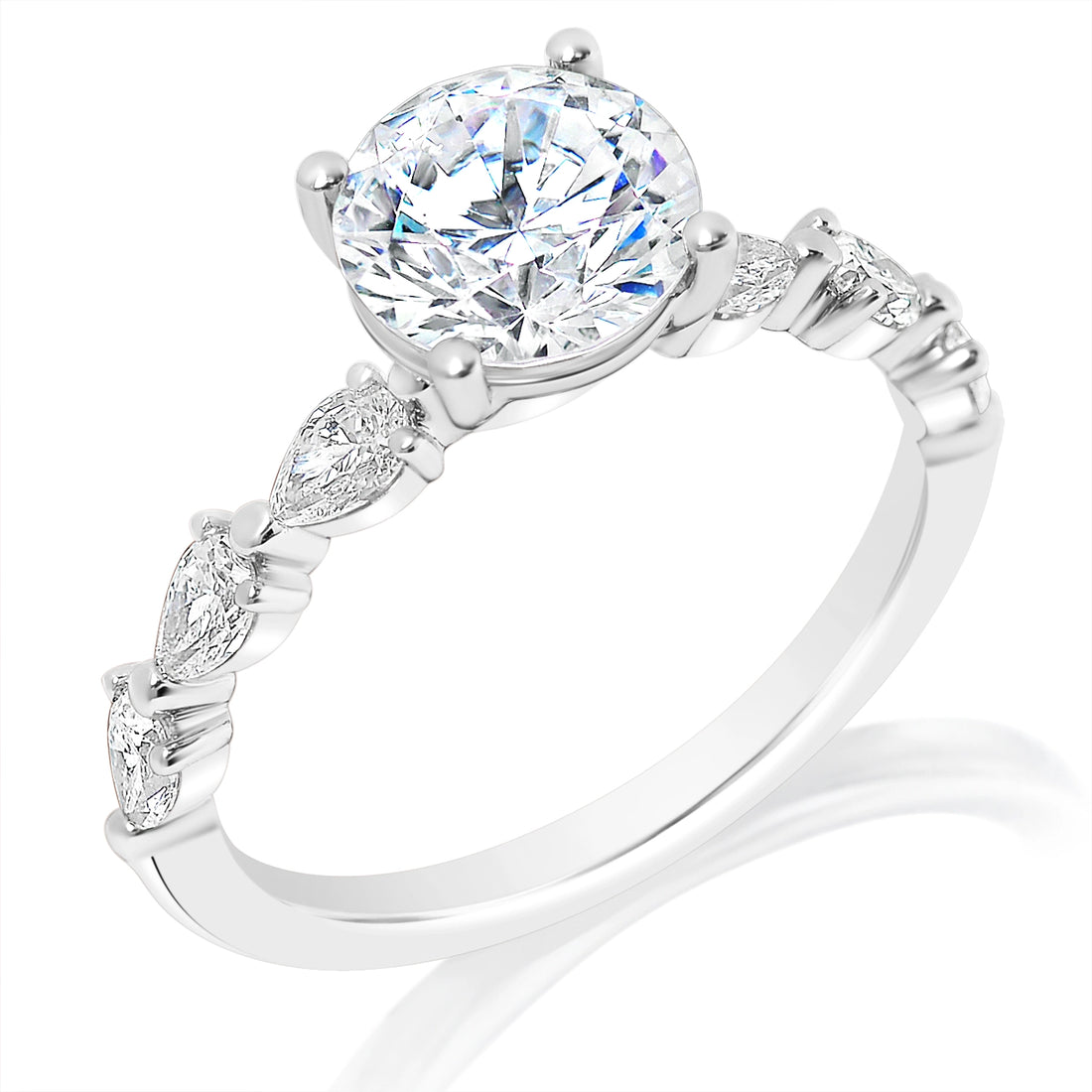 Pear Diamond Band Shared Prong Engagement Ring