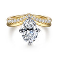 Crista - 14K White-Yellow Gold Chevron Compass Prong Oval Diamond Engagement Ring
