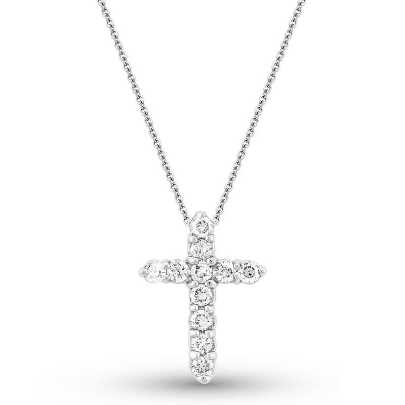 Diamond Cross Necklace in 14k White Gold with 11 Diamonds weighing .45ct tw.