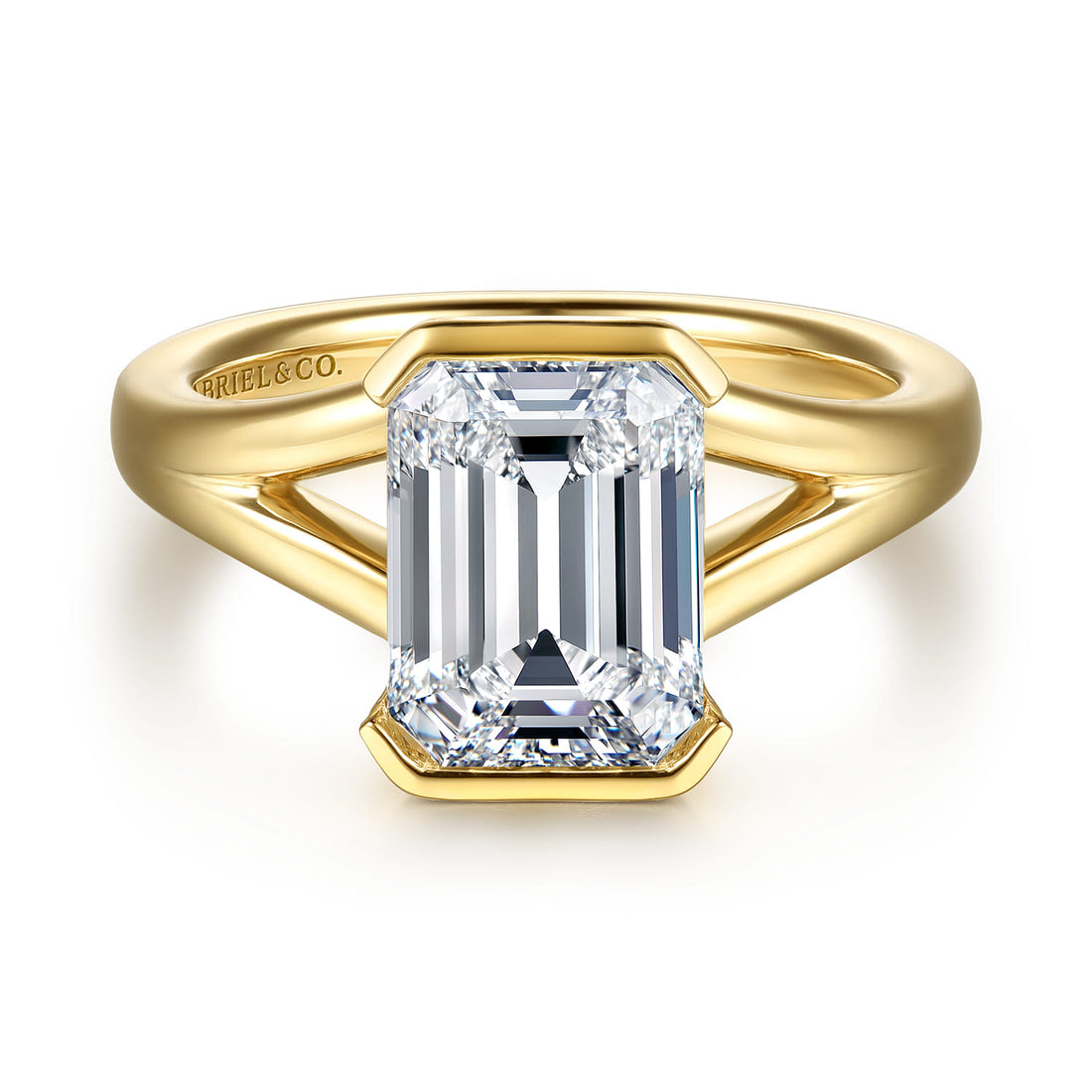 Giocanda - 14K Yellow Gold Split Shank Half Bezel Emerald Cut Diamond Engagement Ring