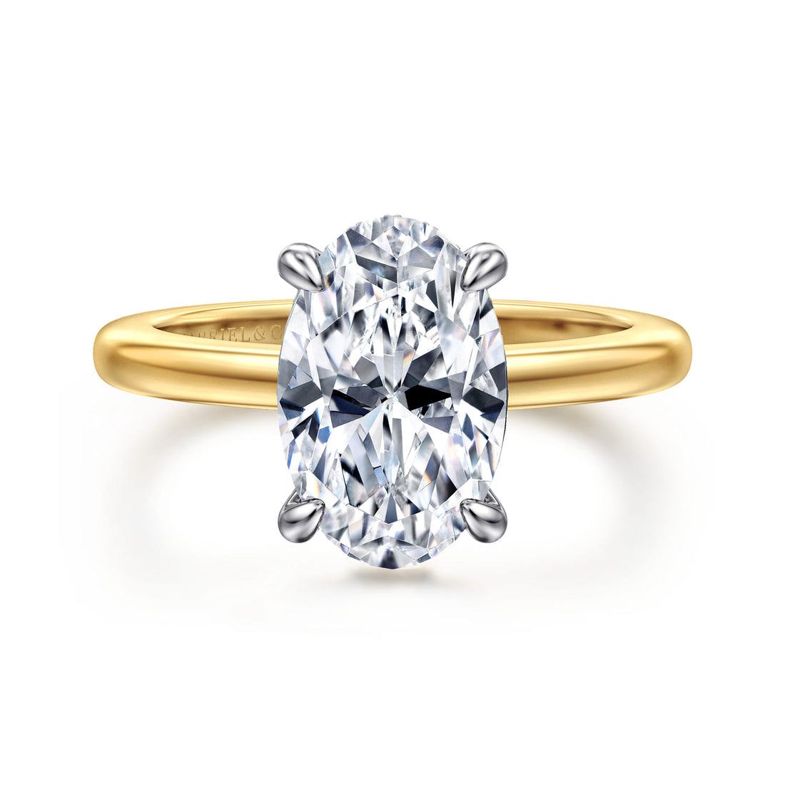 Aliona - 14K White-Yellow Gold Oval Solitaire Diamond Engagement Ring