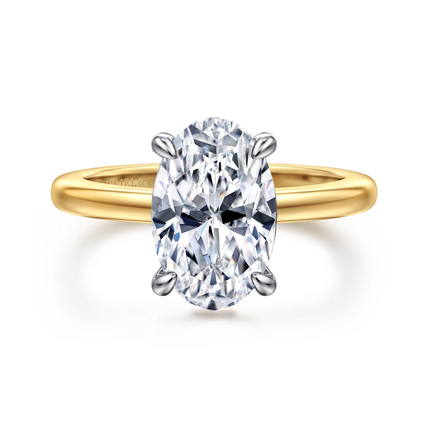 Aliona - 14K White-Yellow Gold Oval Solitaire Diamond Engagement Ring