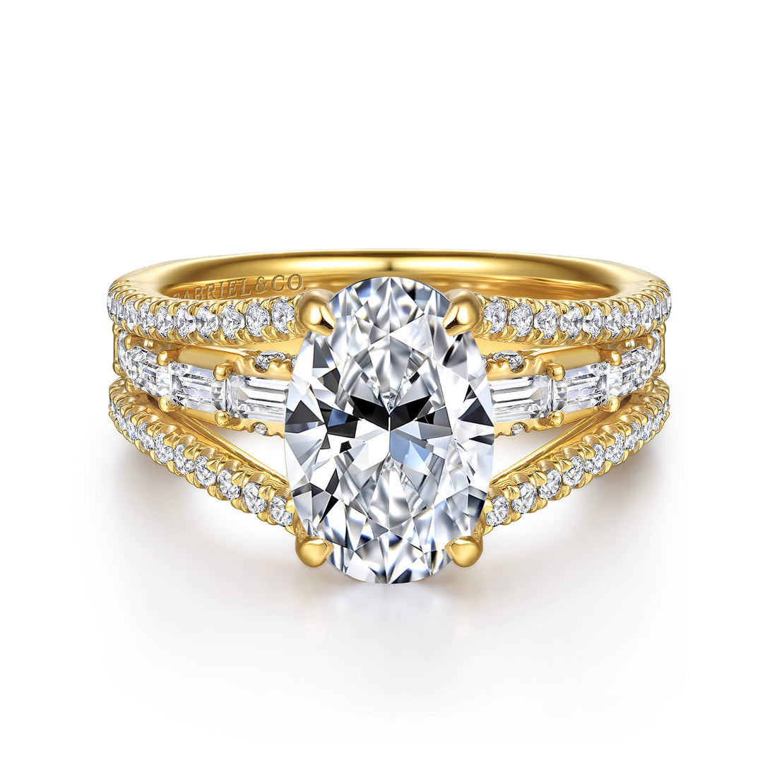 Brinne - 14K Yellow Gold Three Row Oval Diamond Engagement Ring
