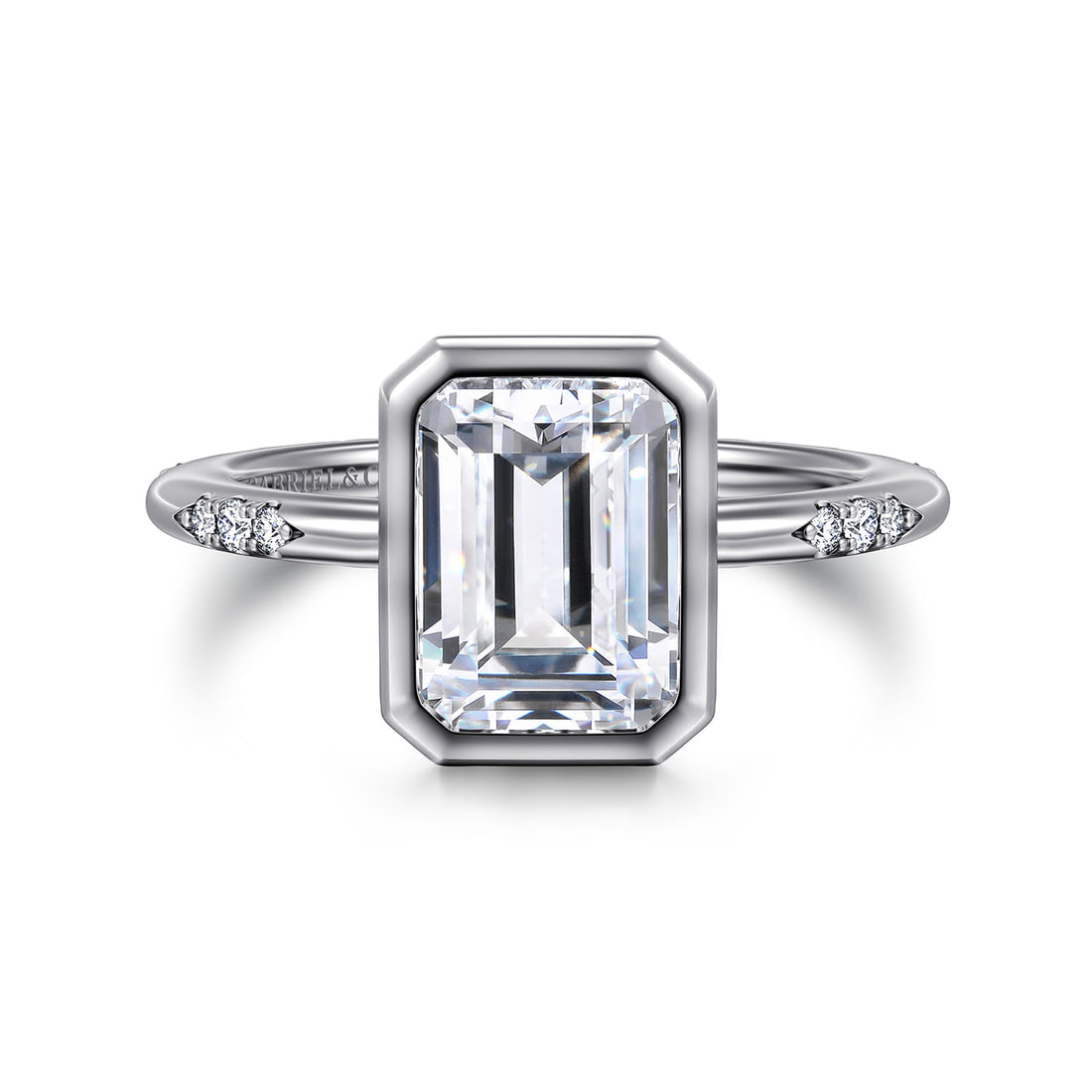 Aspen - 14K White Gold Bezel Set Emerald Cut Diamond Engagement Ring