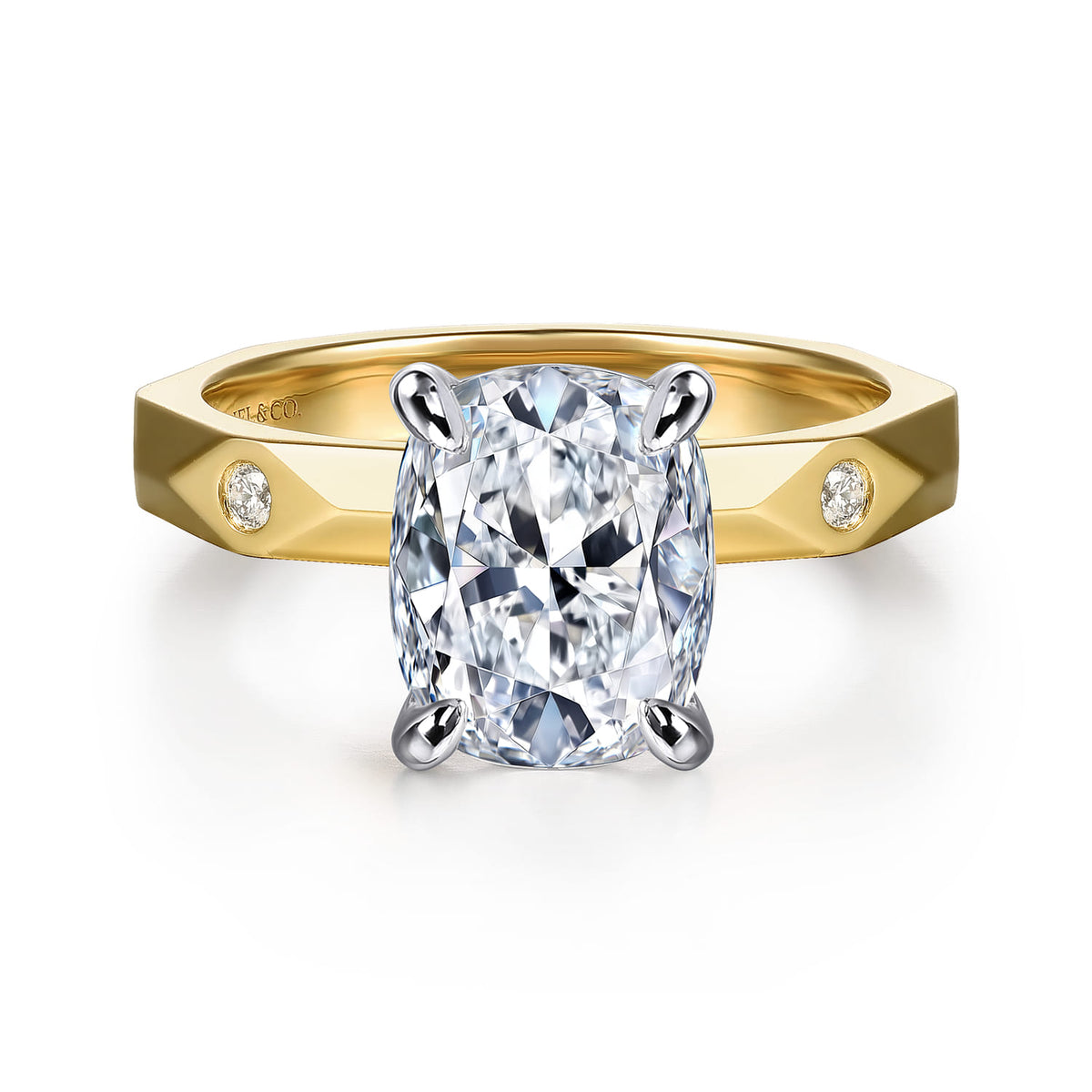 Deya - 14K White-Yellow Gold Elongated Cushion Diamond Engagement Ring