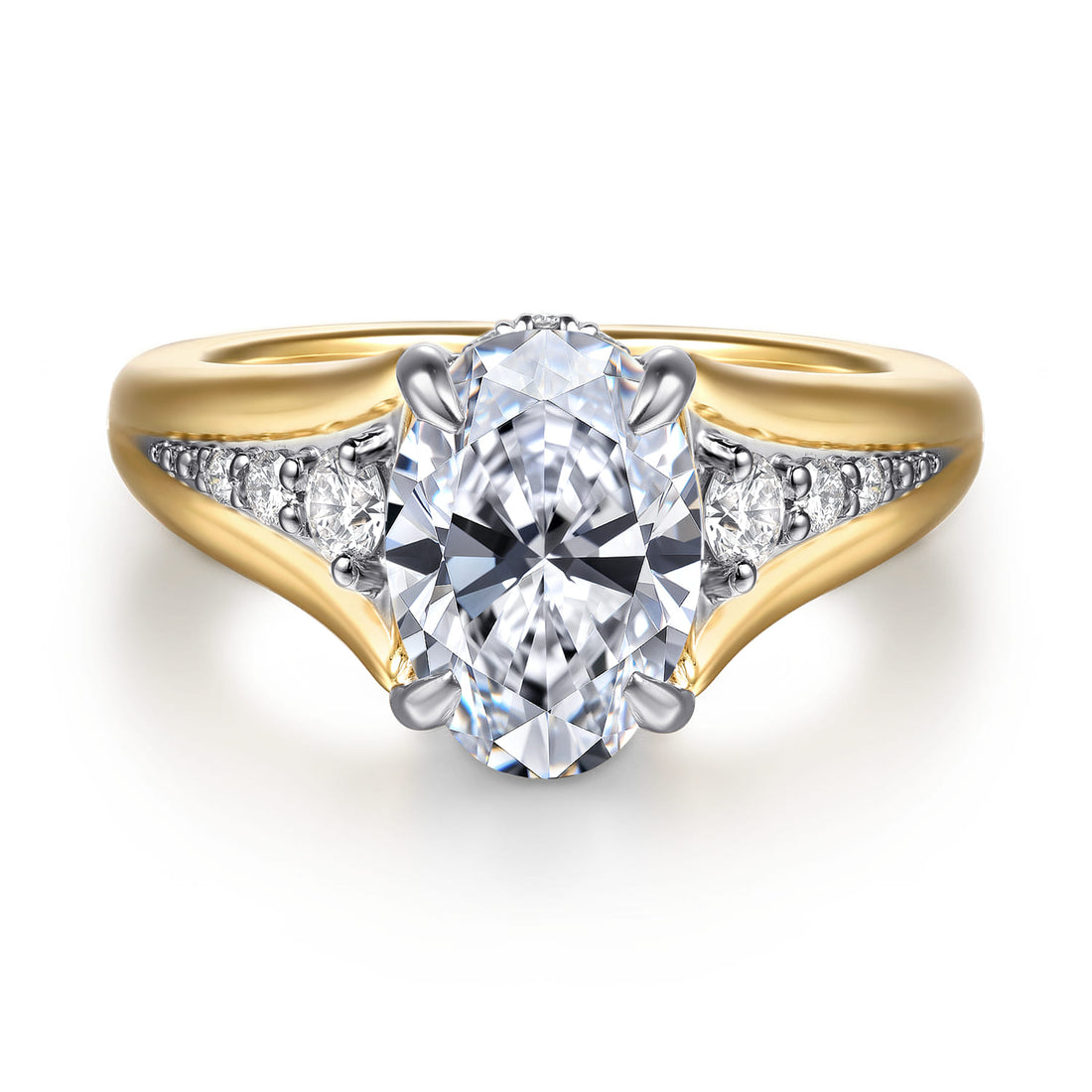 Bruno - 14K White-Yellow Gold Oval Diamond Engagement Ring