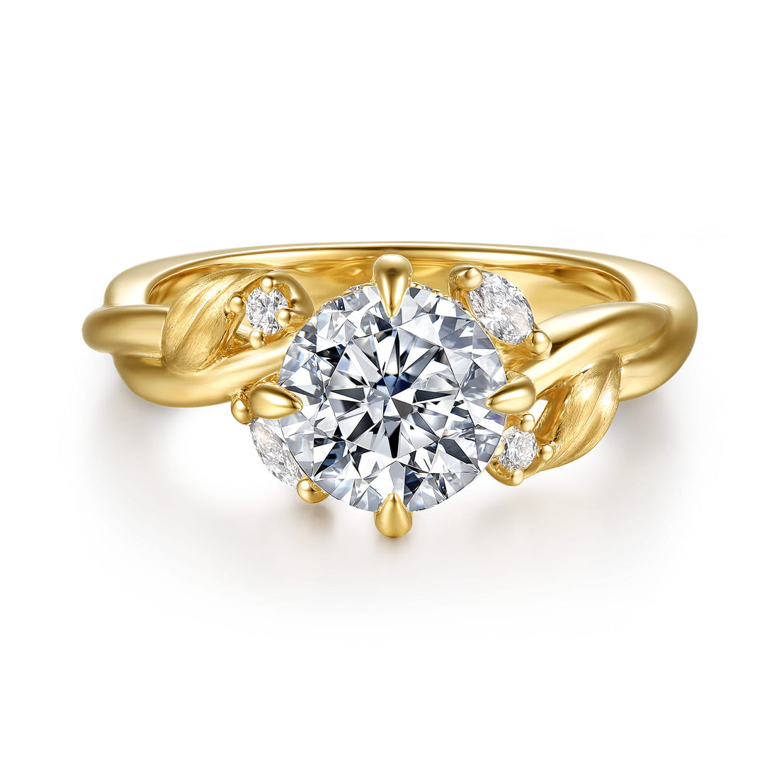 Darling - 14K Yellow Gold Compass Prong Twisted Round Diamond Engagement Ring