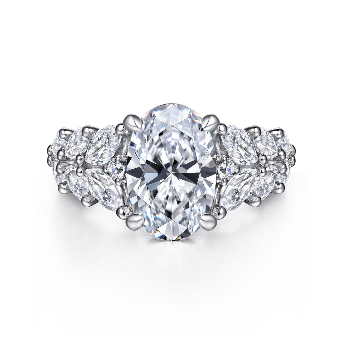 Cayte - 14K White Gold Floral Oval Diamond Engagement Ring