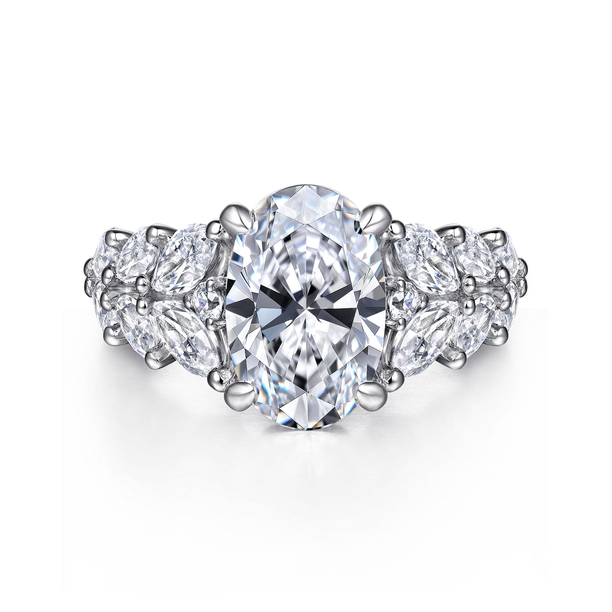 Cayte - 14K White Gold Floral Oval Diamond Engagement Ring