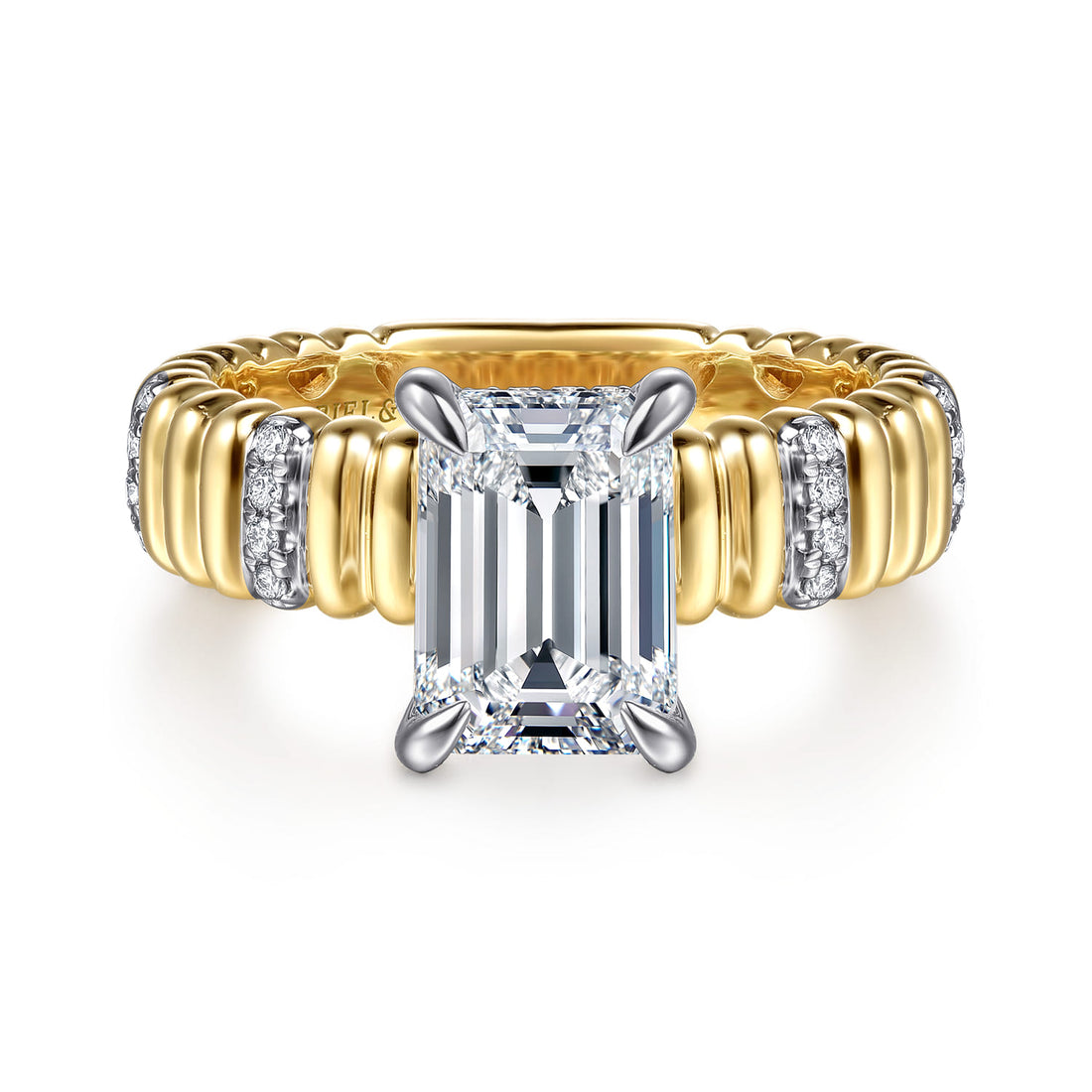 Danette - 14K White-Yellow Gold Emerald Cut Diamond Engagement Ring